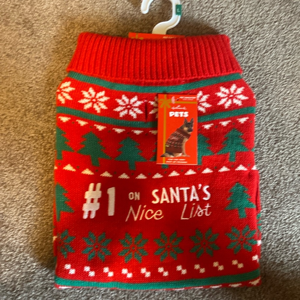 Hallmark Dog Christmas Sweater NWT Large Dog Holiday Santa Nice List